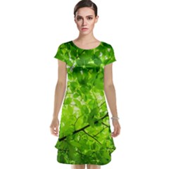 Green Wood The Leaves Twig Leaf Texture Cap Sleeve Nightdress by Nexatart