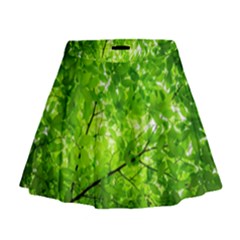 Green Wood The Leaves Twig Leaf Texture Mini Flare Skirt by Nexatart