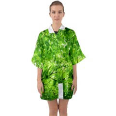 Green Wood The Leaves Twig Leaf Texture Quarter Sleeve Kimono Robe by Nexatart