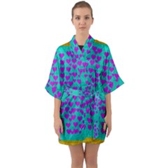 Raining Love And Hearts In The  Wonderful Sky Quarter Sleeve Kimono Robe by pepitasart