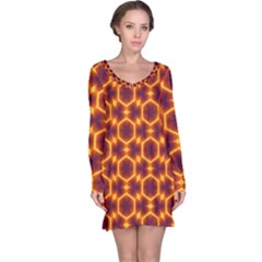 Black And Orange Diamond Pattern Long Sleeve Nightdress