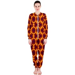 Black And Orange Diamond Pattern Onepiece Jumpsuit (ladies)  by Fractalsandkaleidoscopes