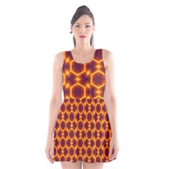 Black And Orange Diamond Pattern Scoop Neck Skater Dress