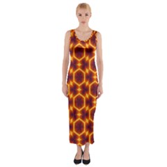 Black And Orange Diamond Pattern Fitted Maxi Dress