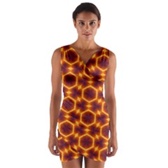 Black And Orange Diamond Pattern Wrap Front Bodycon Dress by Fractalsandkaleidoscopes