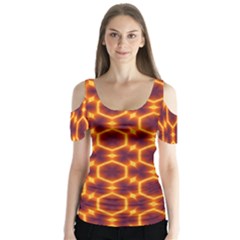 Black And Orange Diamond Pattern Butterfly Sleeve Cutout Tee 