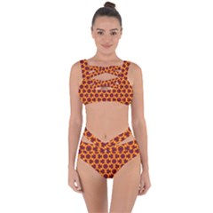 Black And Orange Diamond Pattern Bandaged Up Bikini Set 