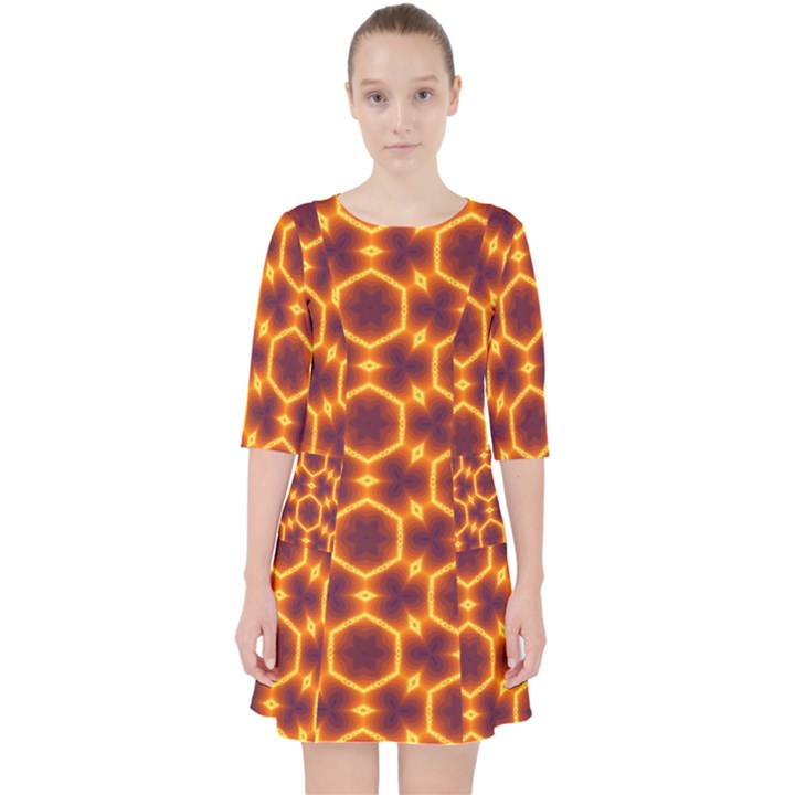 Black and Orange Diamond Pattern Pocket Dress