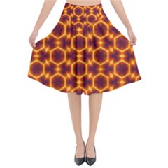 Black And Orange Diamond Pattern Flared Midi Skirt by Fractalsandkaleidoscopes