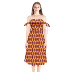 Black And Orange Diamond Pattern Shoulder Tie Bardot Midi Dress by Fractalsandkaleidoscopes