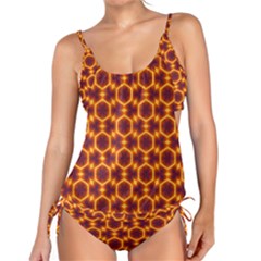 Black And Orange Diamond Pattern Tankini Set