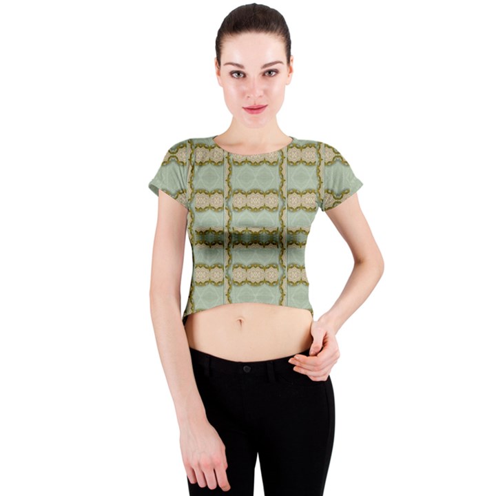 Celtic Wood Knots In Decorative Gold Crew Neck Crop Top