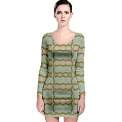 Celtic Wood Knots In Decorative Gold Long Sleeve Bodycon Dress by pepitasart