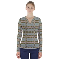 Celtic Wood Knots In Decorative Gold V-neck Long Sleeve Top by pepitasart