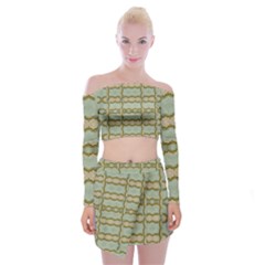 Celtic Wood Knots In Decorative Gold Off Shoulder Top With Mini Skirt Set by pepitasart