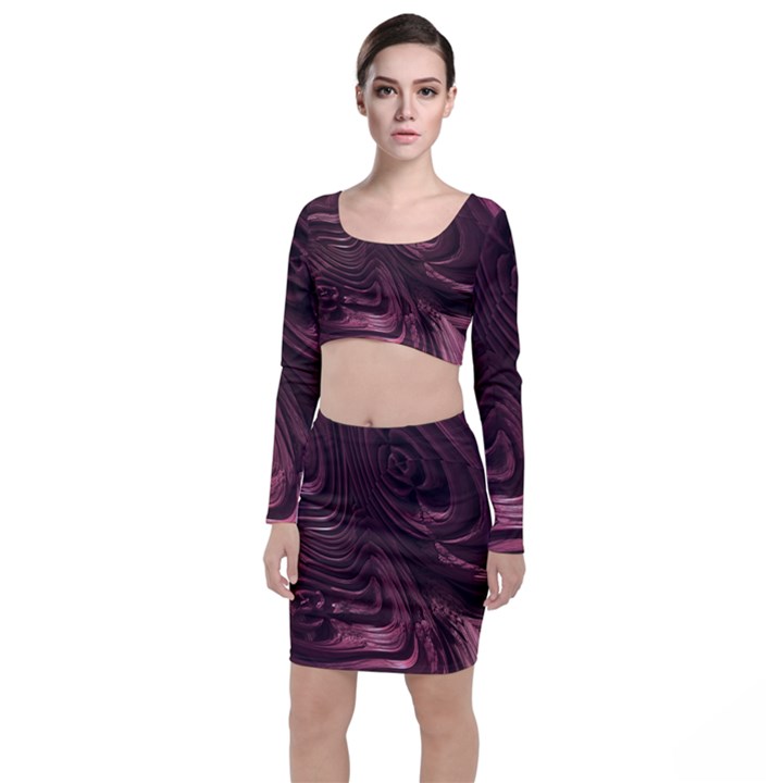 purple hills Long Sleeve Crop Top & Bodycon Skirt Set