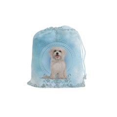 Cute Little Havanese Puppy Drawstring Pouches (medium)  by FantasyWorld7