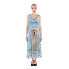 Cute Little Havanese Puppy Sleeveless Maxi Dress by FantasyWorld7