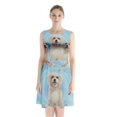 Cute Little Havanese Puppy Sleeveless Waist Tie Chiffon Dress by FantasyWorld7