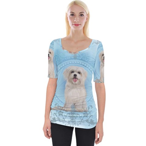 Cute Little Havanese Puppy Wide Neckline Tee by FantasyWorld7