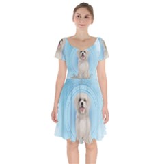 Cute Little Havanese Puppy Short Sleeve Bardot Dress by FantasyWorld7