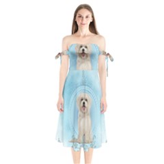 Cute Little Havanese Puppy Shoulder Tie Bardot Midi Dress by FantasyWorld7