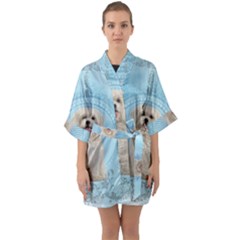 Cute Little Havanese Puppy Quarter Sleeve Kimono Robe by FantasyWorld7