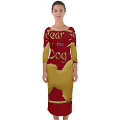 Year Of The Dog - Chinese New Year Quarter Sleeve Midi Bodycon Dress