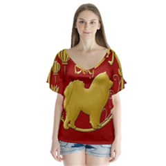 Year Of The Dog - Chinese New Year V-neck Flutter Sleeve Top by Valentinaart