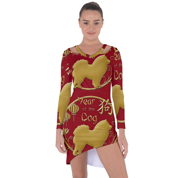 Year of the Dog - Chinese New Year Asymmetric Cut-Out Shift Dress