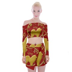 Year Of The Dog - Chinese New Year Off Shoulder Top With Mini Skirt Set by Valentinaart