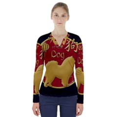 Year Of The Dog - Chinese New Year V-neck Long Sleeve Top