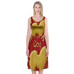 Year Of The Dog - Chinese New Year Midi Sleeveless Dress by Valentinaart