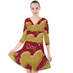 Year Of The Dog - Chinese New Year Quarter Sleeve Front Wrap Dress	