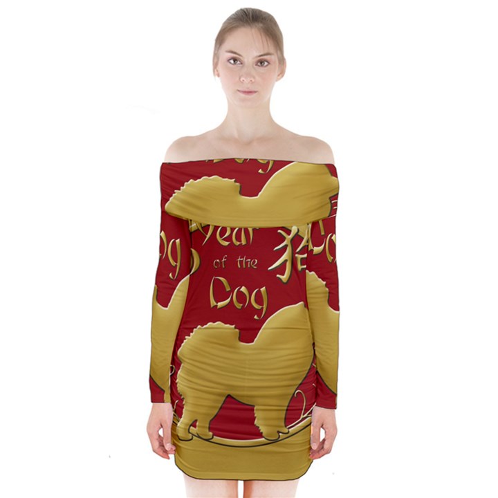 Year of the Dog - Chinese New Year Long Sleeve Off Shoulder Dress