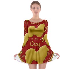 Year Of The Dog - Chinese New Year Long Sleeve Skater Dress by Valentinaart