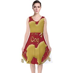 Year Of The Dog - Chinese New Year V-neck Midi Sleeveless Dress 