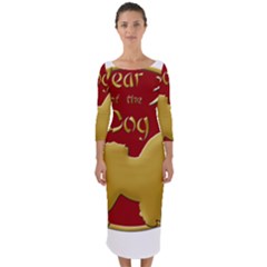 Year Of The Dog - Chinese New Year Quarter Sleeve Midi Bodycon Dress by Valentinaart