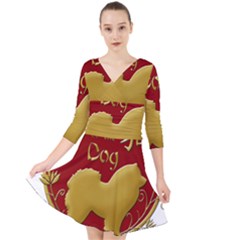 Year Of The Dog - Chinese New Year Quarter Sleeve Front Wrap Dress	 by Valentinaart