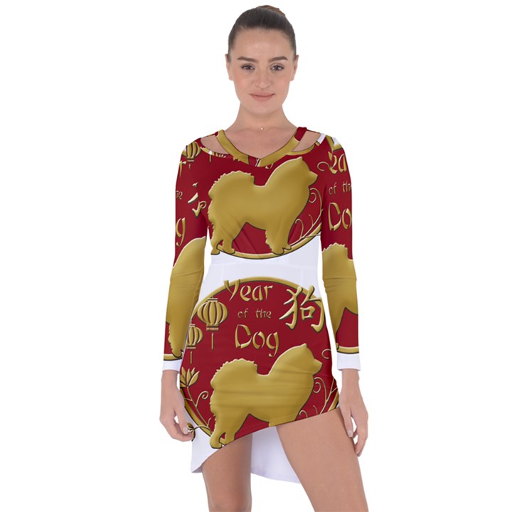 Year of the Dog - Chinese New Year Asymmetric Cut-Out Shift Dress