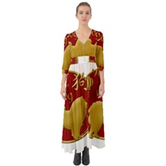 Year Of The Dog - Chinese New Year Button Up Boho Maxi Dress by Valentinaart