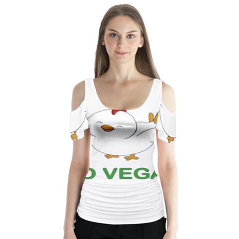 Go Vegan - Cute Chick  Butterfly Sleeve Cutout Tee  by Valentinaart