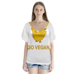 Go Vegan - Cute Chick  V-neck Flutter Sleeve Top by Valentinaart