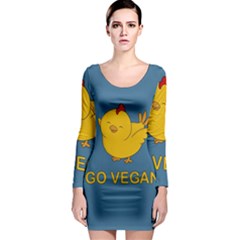 Go Vegan - Cute Chick  Long Sleeve Bodycon Dress by Valentinaart