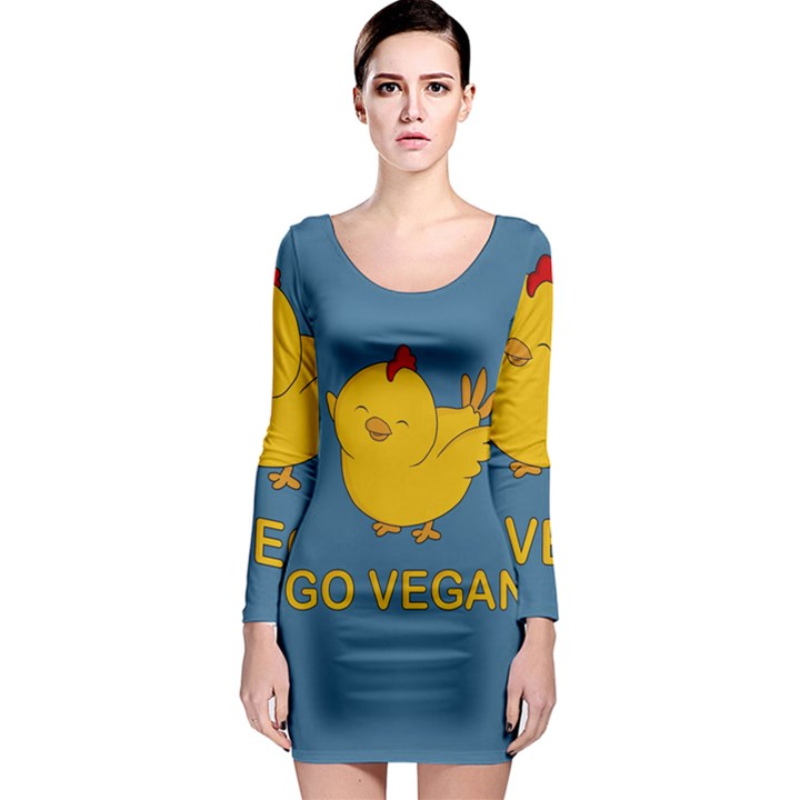 Go Vegan - Cute Chick  Long Sleeve Bodycon Dress