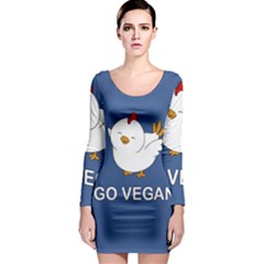 Go Vegan - Cute Chick  Long Sleeve Bodycon Dress by Valentinaart