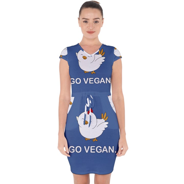 Go Vegan - Cute Chick  Capsleeve Drawstring Dress 