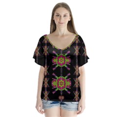 Paradise Flowers In A Decorative Jungle V-neck Flutter Sleeve Top by pepitasart