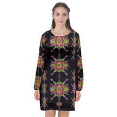 Paradise Flowers In A Decorative Jungle Long Sleeve Chiffon Shift Dress  by pepitasart