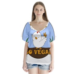 Go Vegan - Cute Chick  V-neck Flutter Sleeve Top by Valentinaart